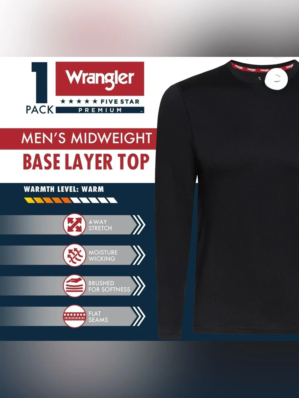 Wrangler Men's Brushed Performance Base Layer Pant & Base Layer Top , 1 Pack ea